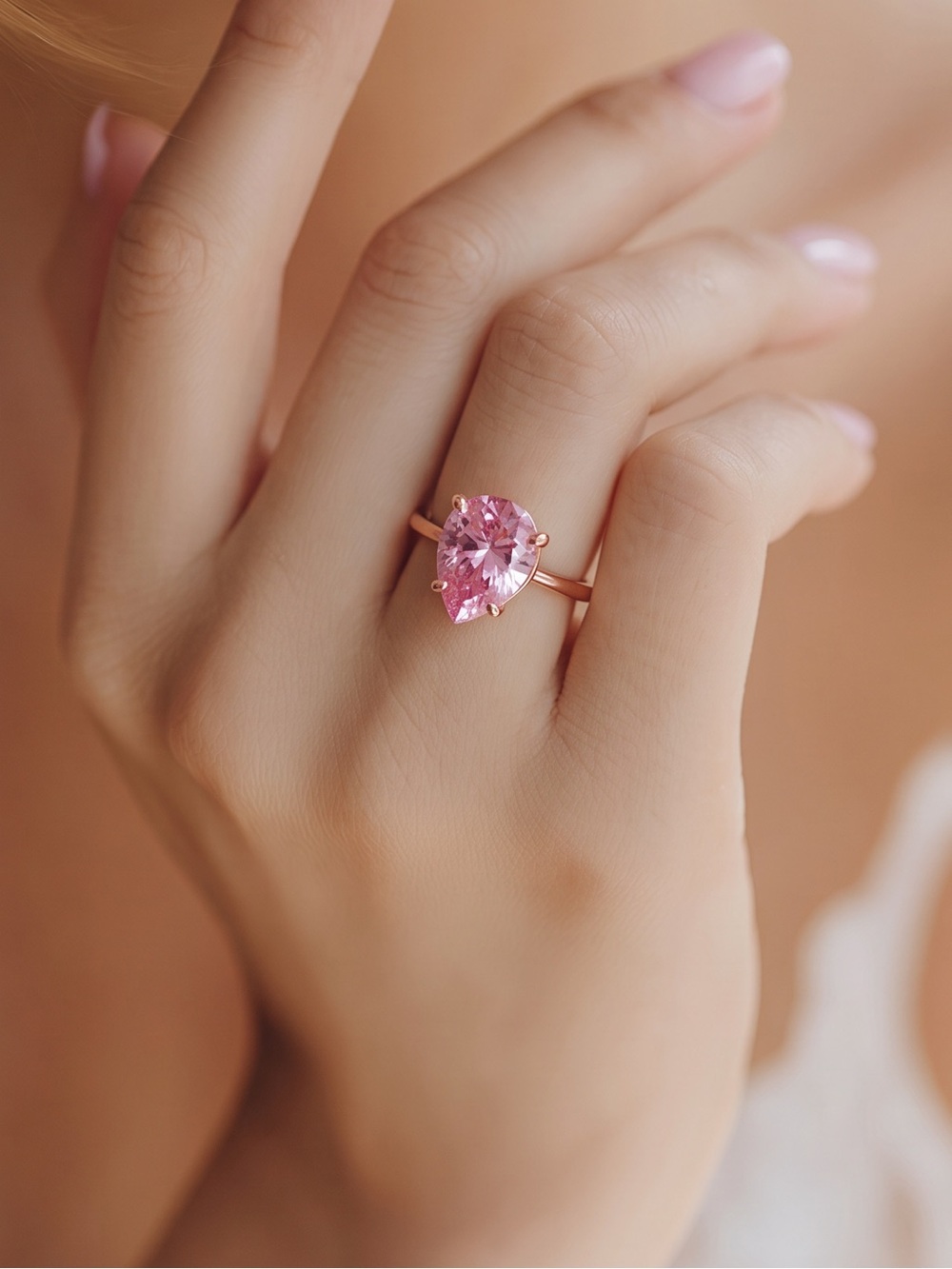 🌸NEW PINK SAPPHIRE 🌸RING PEARL CUT SAPPHIRE 14K  ROSE GOLD PLATED RING - Picture 6 of 6
